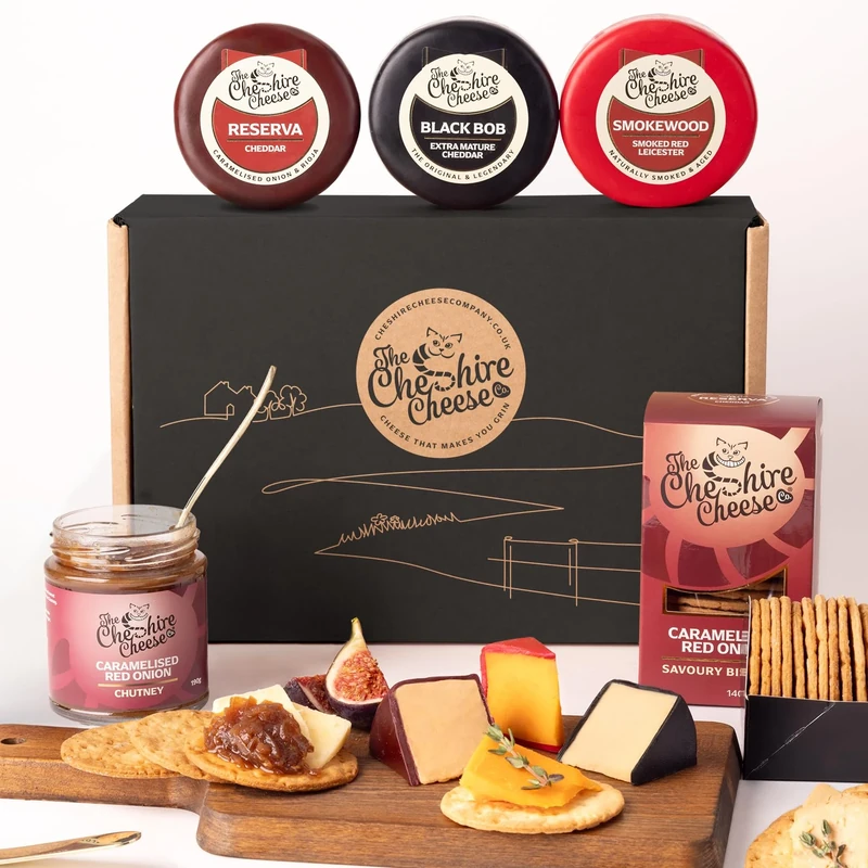 Cheese Hamper Gift Set | Cheese, Chutney & Biscuits Deli Hamper with 3 x Luxury Waxed Truckles, Small-batch Cheddar Biscuits and Red Onion Chutney from Cheshire Cheese Company