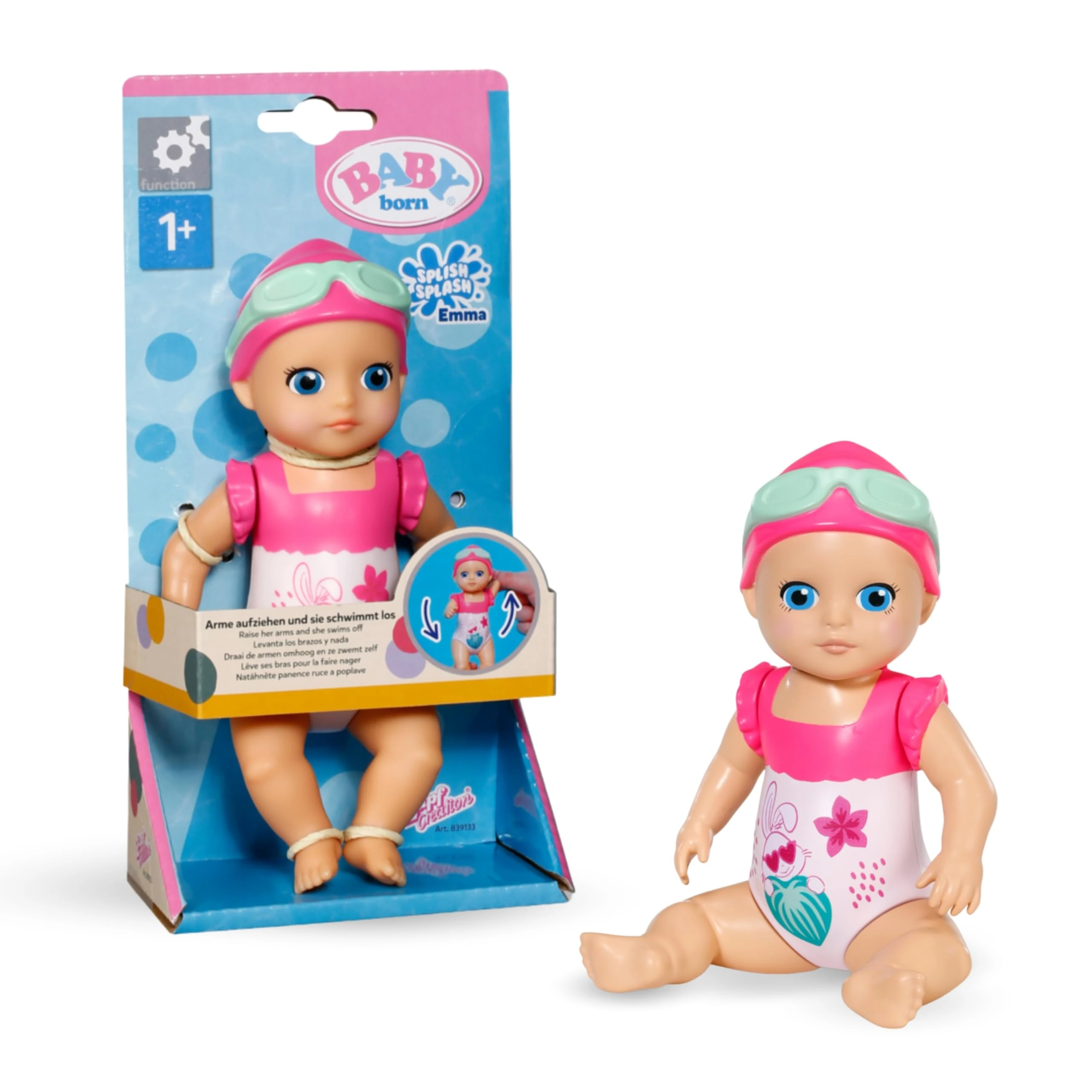 BABY born Splish Splash Emma, Interactive Bath Time Toy Swimming Emma with Wind Up Mechanism, Colourful Toddler Bath Toy, Sensory Fun and Development, 839133 Zapf Creation, Pink