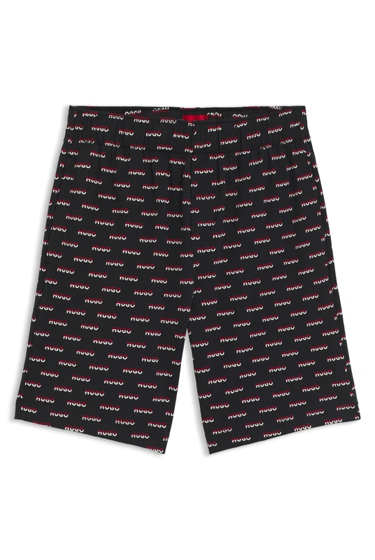 HUGO Mens Split Logo Shorts Logo-Print Pyjama Shorts in Cotton Jersey