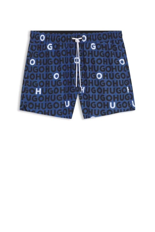 HUGO Mens Tortuga Logo-Print Swim Shorts with Drawcord