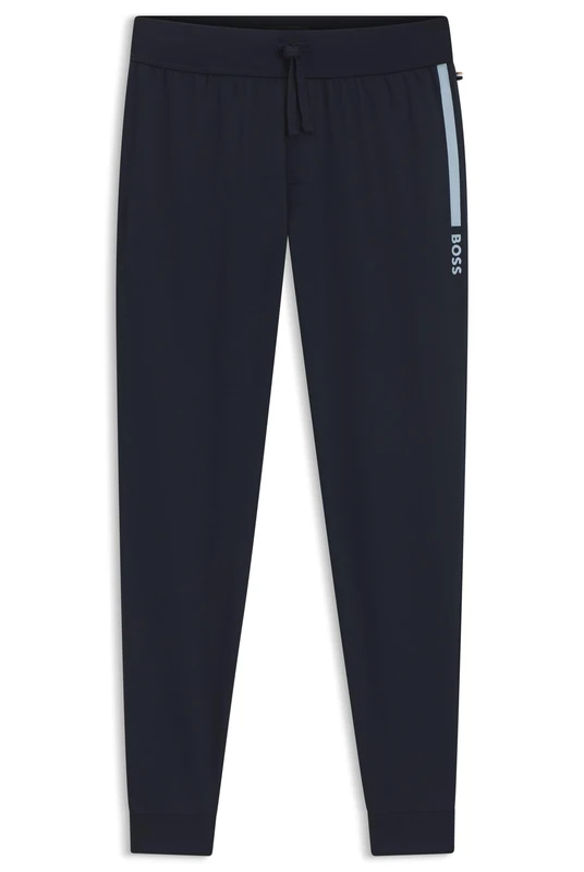 BOSS Mens Authentic Pants Cotton-Terry Tracksuit Bottoms with Logo Print Dark Blue