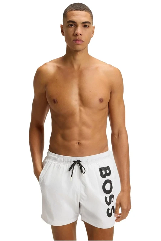 BOSS Mens Octopus Swim Shorts with Bold Branding White XXL