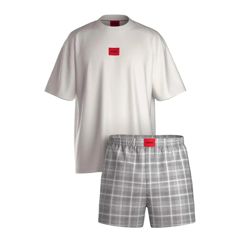 HUGO Men's Check_Short Set 10272538 01 Pajama, 022 Dark Grey, S