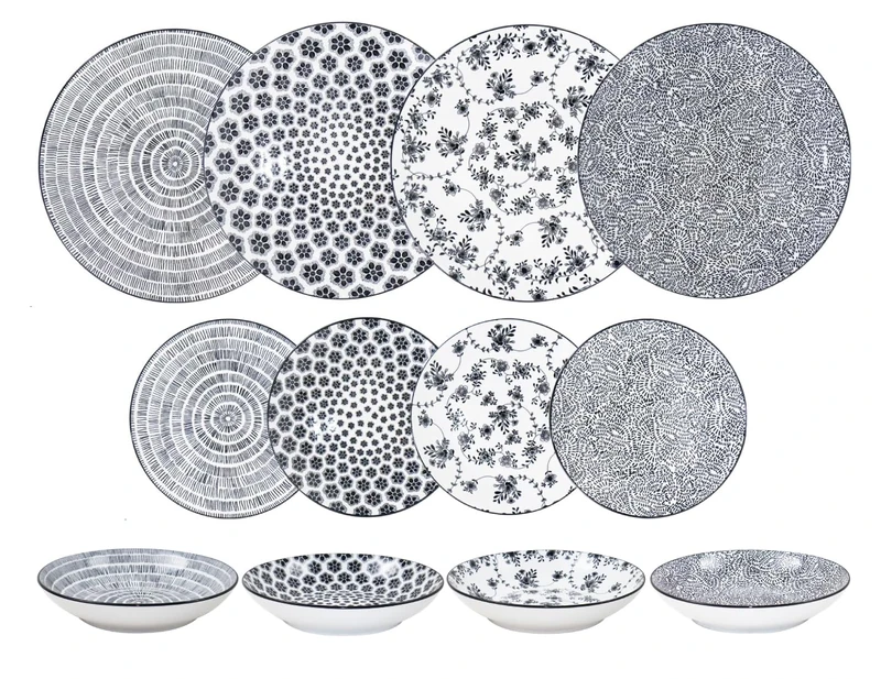 IBILI - 12 Piece Dinnerware Set Harmonia Black, Porcelain Plates for 4 People - Image 1
