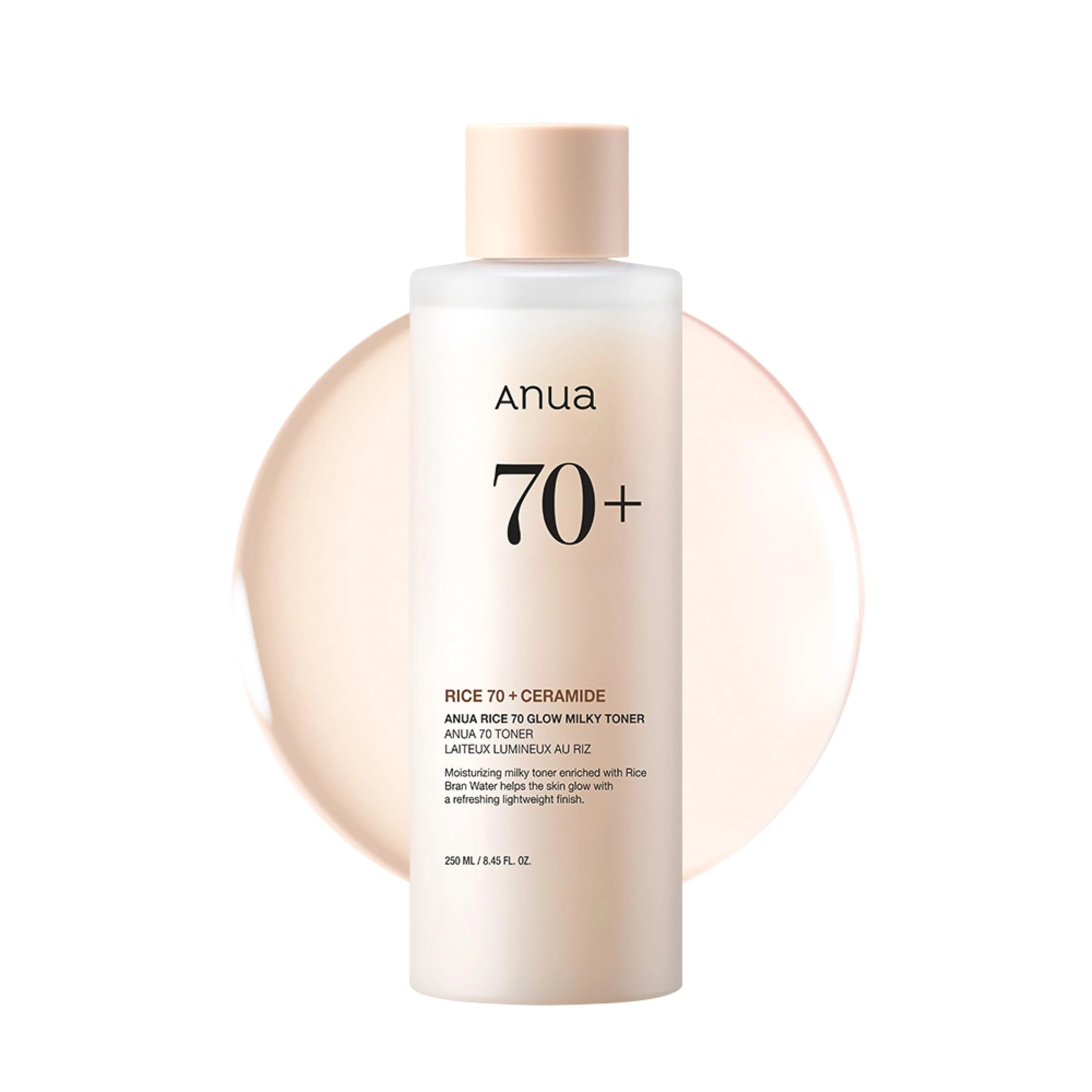 ANUA Rice 70 Glow Milky Toner, for Glass Skin, Rice Water, Niacinamide, Ceramides, Panthenol, Non comedogenic, Fungal Acne Safe, Korean Skin Care, 250ml/8.45fl.oz.
