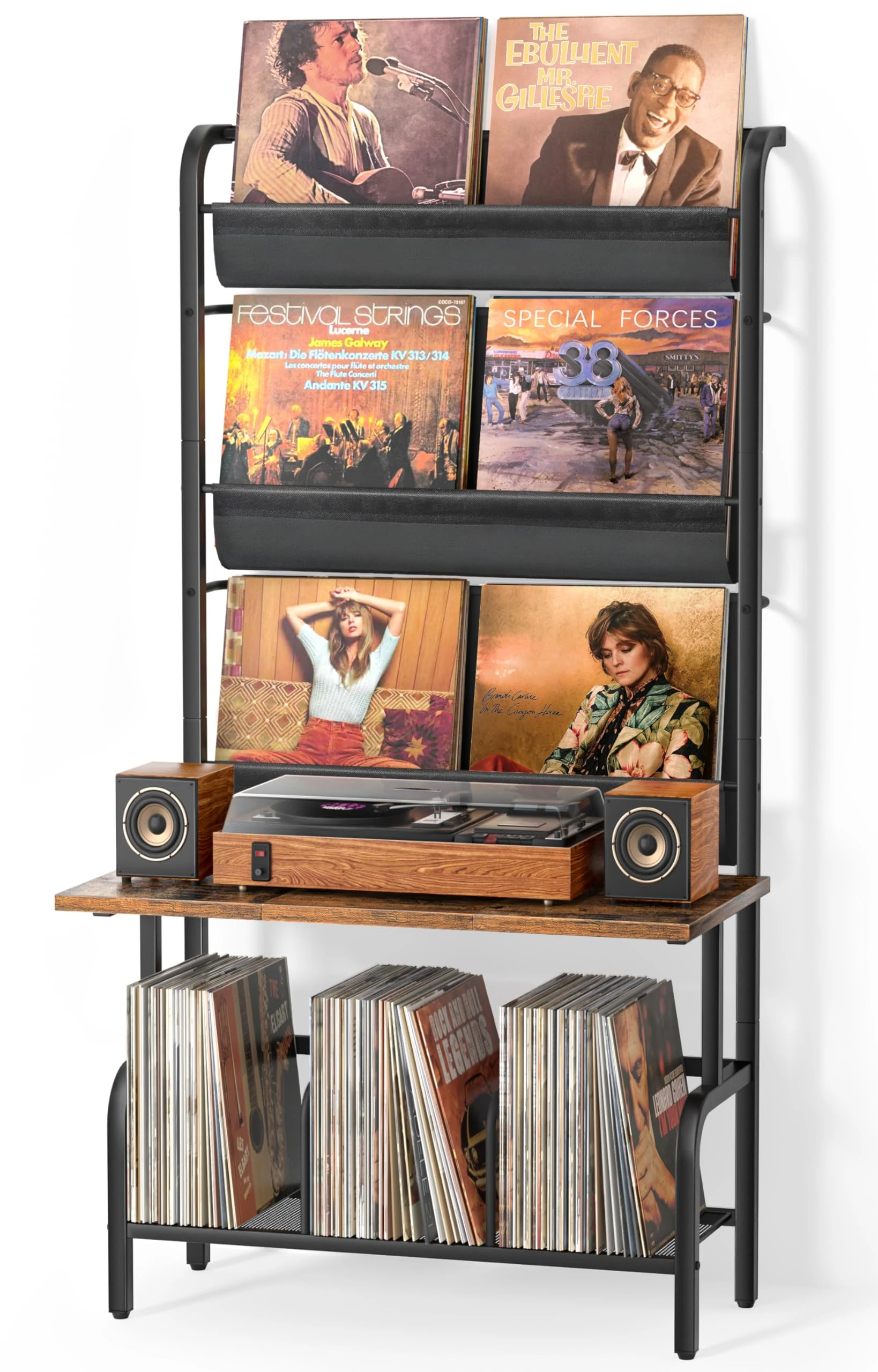 Bikoney Vinyl Record Storage Cabinet - Turntable Stand with Record Holder, Vinyl Wall Mount for up to 300 Albums, Display Shelf Bigger Storage