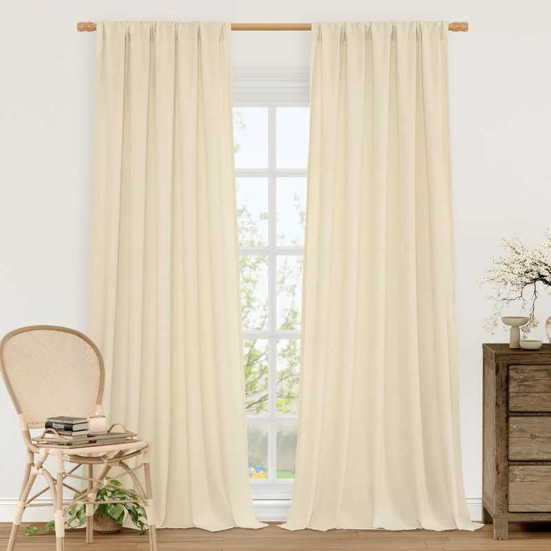 LAMIT Linen Curtains 84 inches for Bedroom, Faux Linen Textured Light Filtering Drapes Rod Pocket Boho Burlap Semi Sheer Panels for Farmhouse/Living Room, 2 Panels, 52 x 84 Inch, Linen
