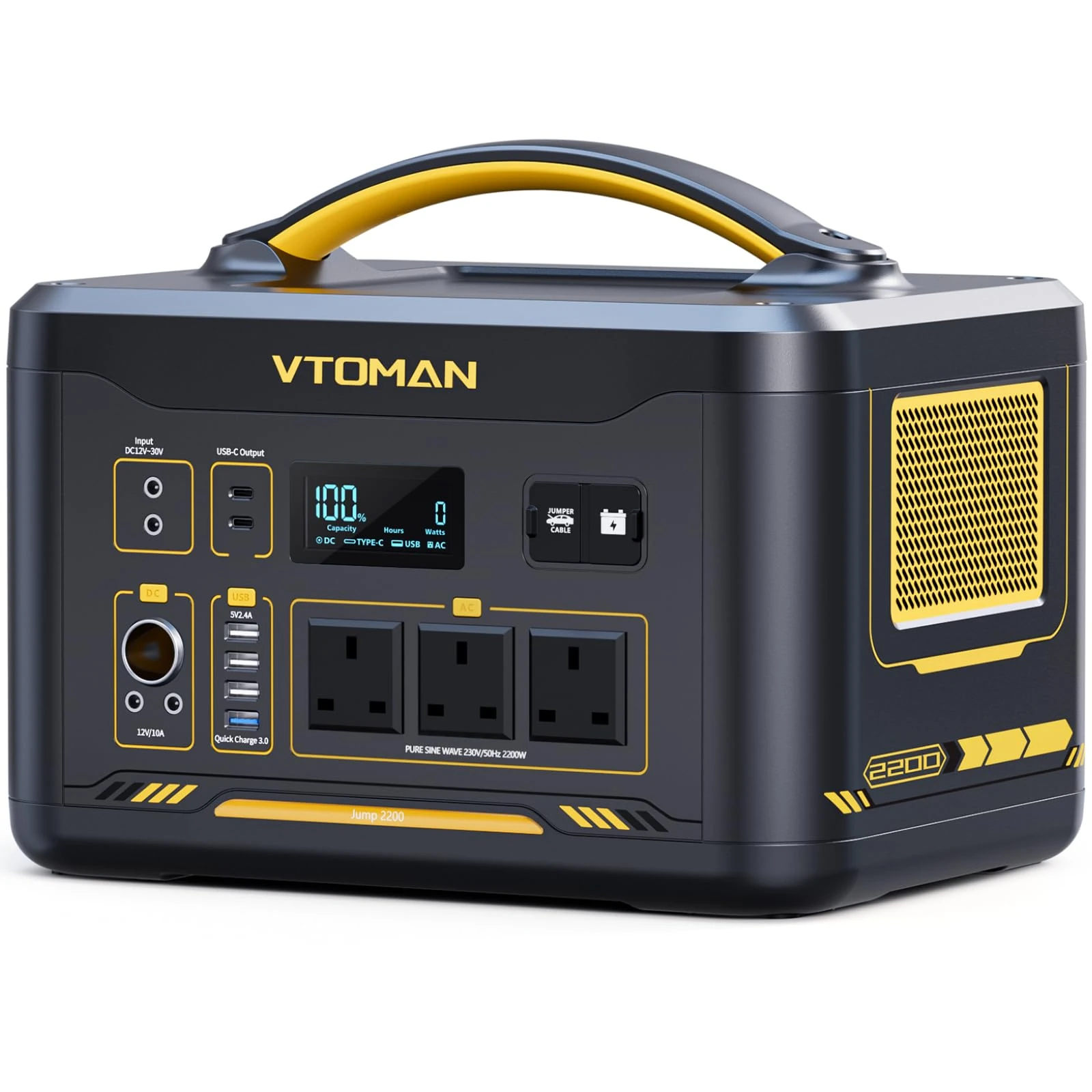 VTOMAN Jump 2200 Portable Power Station 2200W(Peak 4400W) - 1548Wh LiFePO4 Solar Power Generator 2200W Constant-Power Battery Powered Generator, Dual PD 100W Type-C, Capacity Expandable to 3096Wh