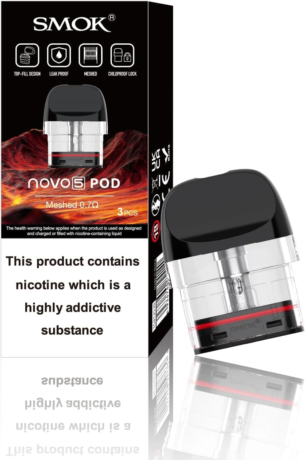 SMOK Novo 5 Replacement Pods 0.7 Ohm Meshed (Pack of 3) | MTL Coils for Enhanced Flavour & Long-Lasting Vaping | Compatible with Novo 5 Kit | No Nicotine