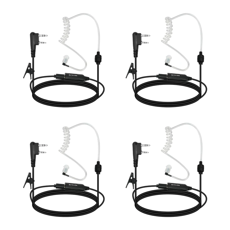 Retevis AI Active Noise-canceling Walkie Talkie Earpiece, Radio Headphone, Covert Acoustic Tube Radio Headset Compatible with Baofeng UV5R eSynic RT24 RT27 RT622 RT618 RT21 (4 Pack)