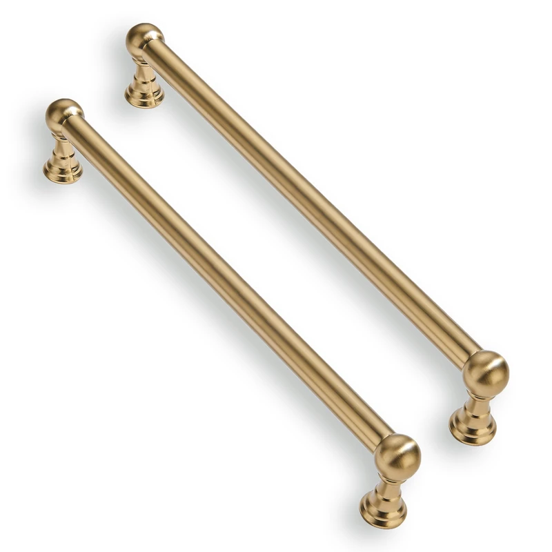 CABDM 5 Pack 12 Inch Solid Kitchen Cabinet Handles Brushed Brass Heavy Duty Cabinet Pulls Satin Brass Drawer Pulls Cabinet Hardware Kitchen Handles for Cabinets Cupboard Handles