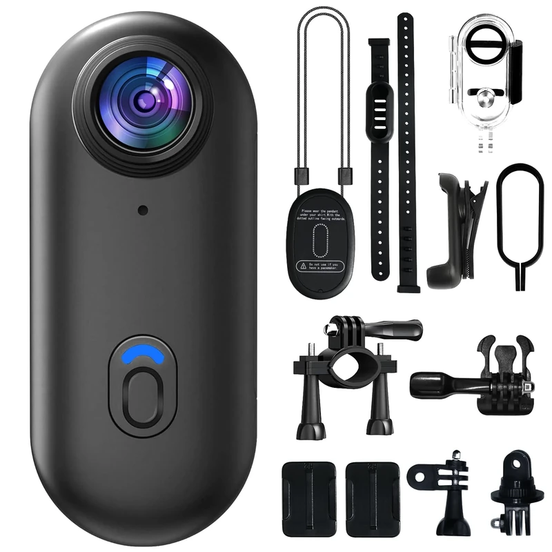 4K Mini Body Camera,64GB Action Snap Cam, POV Snapcam,Thumb Size Hands Free Recording Body Worn Wearable Camera, Premium Portable Camcorder Mount Anywhere for Work, Travel, Pet Walks(Black)