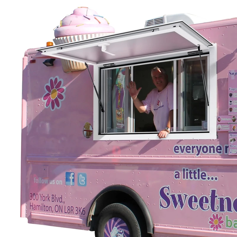 VEVOR Concession Window for Food Truck, 36"x24" Aluminum Alloy Service Window, Up to 85 Degrees Serving Window with 2 Sliding Windows & Awning Door & Drag Hook, for Food Truck Concession Trailer