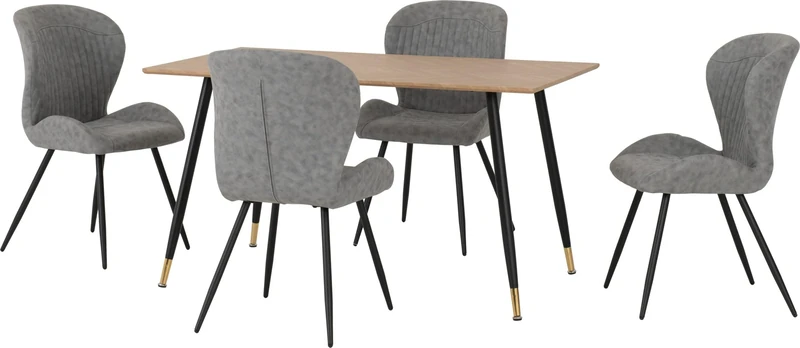 Seconique Hamilton Medium Dining Set with Quebec Chairs in Medium Oak Effect/Black/Grey Faux Leather