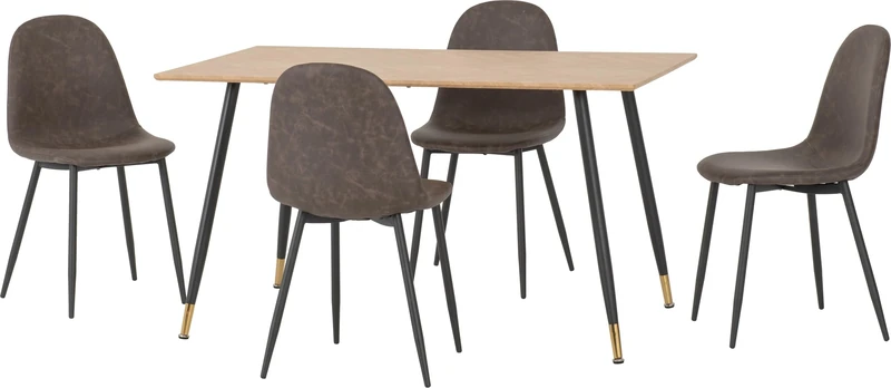 Seconique Hamilton Medium Dining Set with Athens Chairs in Medium Oak Effect/Black/Brown Faux Leather