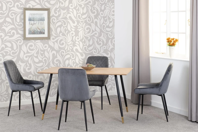Seconique Hamilton Medium Dining Set with Avery Chairs in Medium Oak Effect/Black/Grey Velvet
