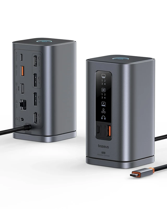 Baseus Docking Station Spacemate Series 11-in-1 Docking Station 3 Monitors with 2 x HDMI 1 x DP 4K @ 60Hz, 3 x USB-A/C 10 Gbps, 1 Gbps Ethernet, 100 W PD, Compatible with Laptop