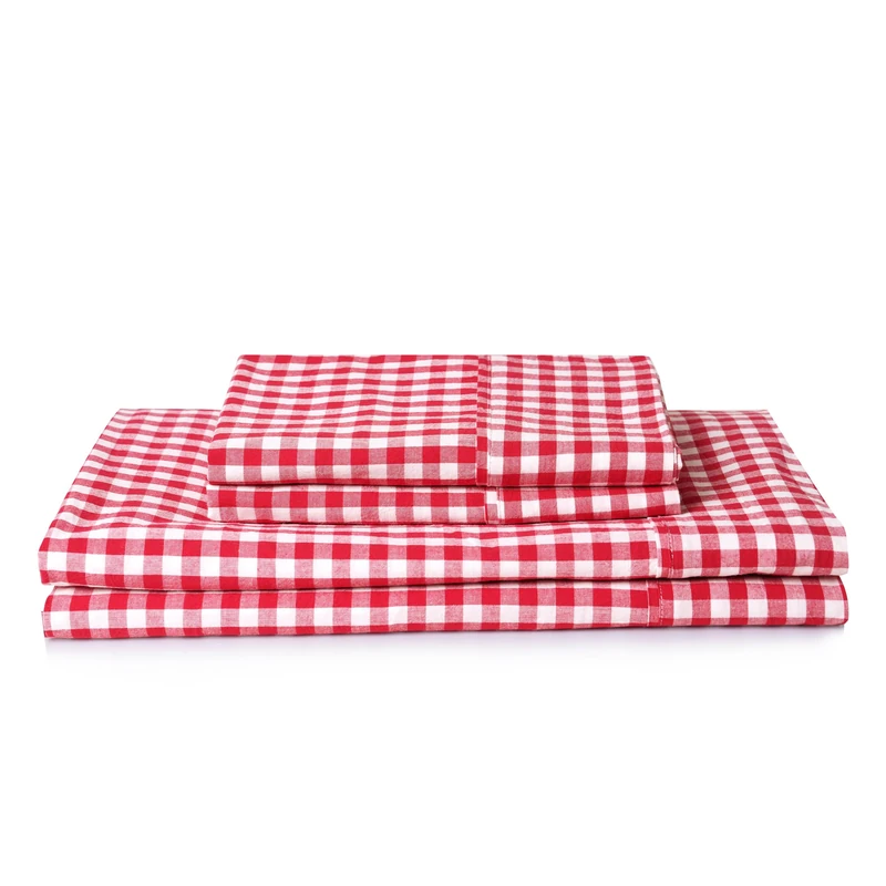 Best Season Cotton Checkered Queen Size Sheets Set 3 Piece, Red Gingham Bed Sheet 100% Cotton Luxury, Breathable & Cooling Sheets Queen Size Bed Set Deep Pockets Upto 16" Red & White Plaid Sheets
