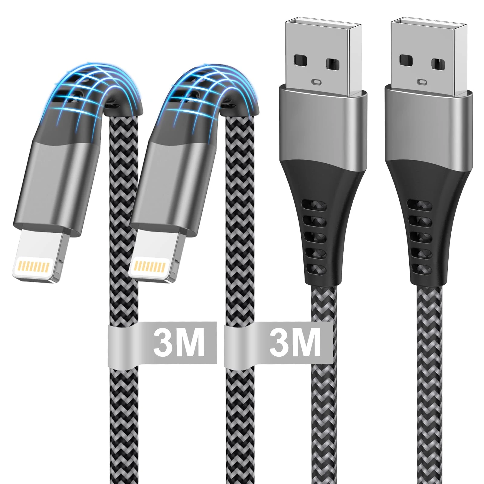 iPhone Charger Cable 3M 2Pack, MFi Certified USB to Lightning Cable 3M Extra Long iPad Charging Cord Lightning Cord Fast Charging Nylon iPad Charger Lead Wire for iPhone 14/13/12/11/XR/XS/X/8/7/6/5
