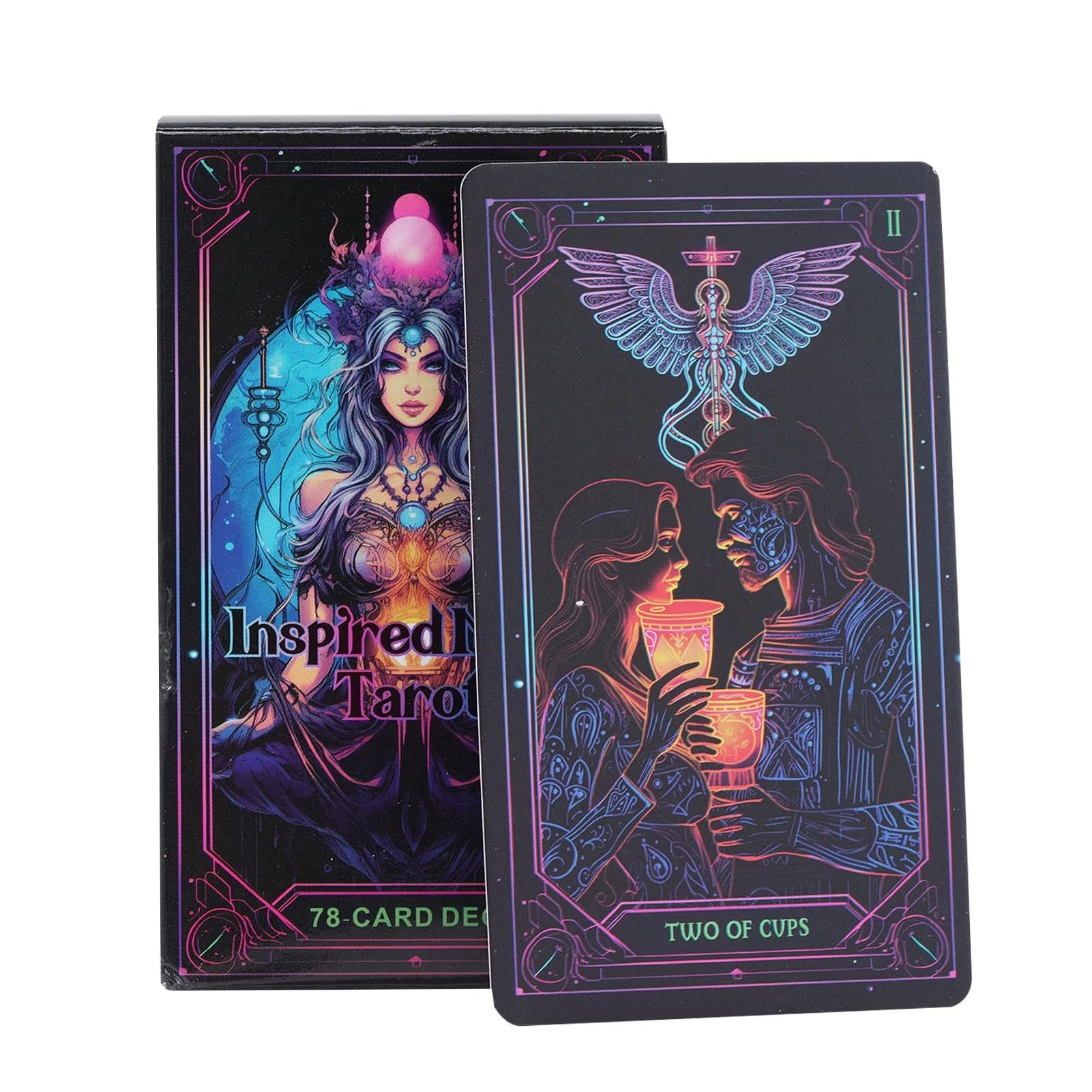 Pzuryhg Neon Oracle Cards, Tarot Fortune Game, 78 Pieces Tarot Cards Beginners, Neon Tarot Deck, Oracle Tarot, English Version Neon Tarot Deck for Holiday Parties Gathering