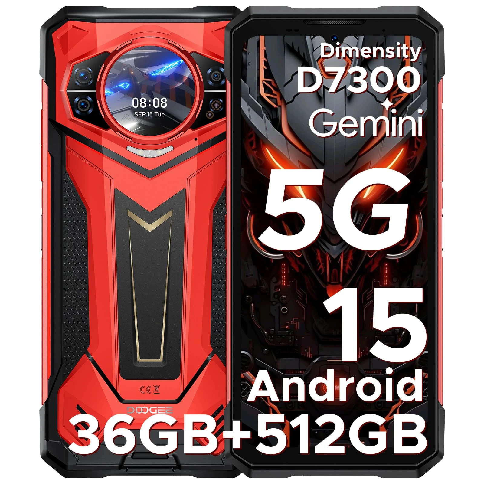 DOOGEE S200 Plus Rugged Smartphone 5G, Dimensity 7300, (16GB+20GB)+512GB with 1.32" Dynamic Rear Screen Android 15 Rugged Phone, 10100mAh, 100MP+20MP Night Vision Camera, 6.72", 120Hz, NFC, Gemini AI