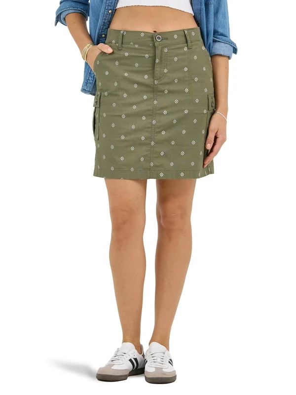 Lee Women's Ultra Lux Comfort with Flex-to-go Cargo Skort, Olive Grove Block Print, 16