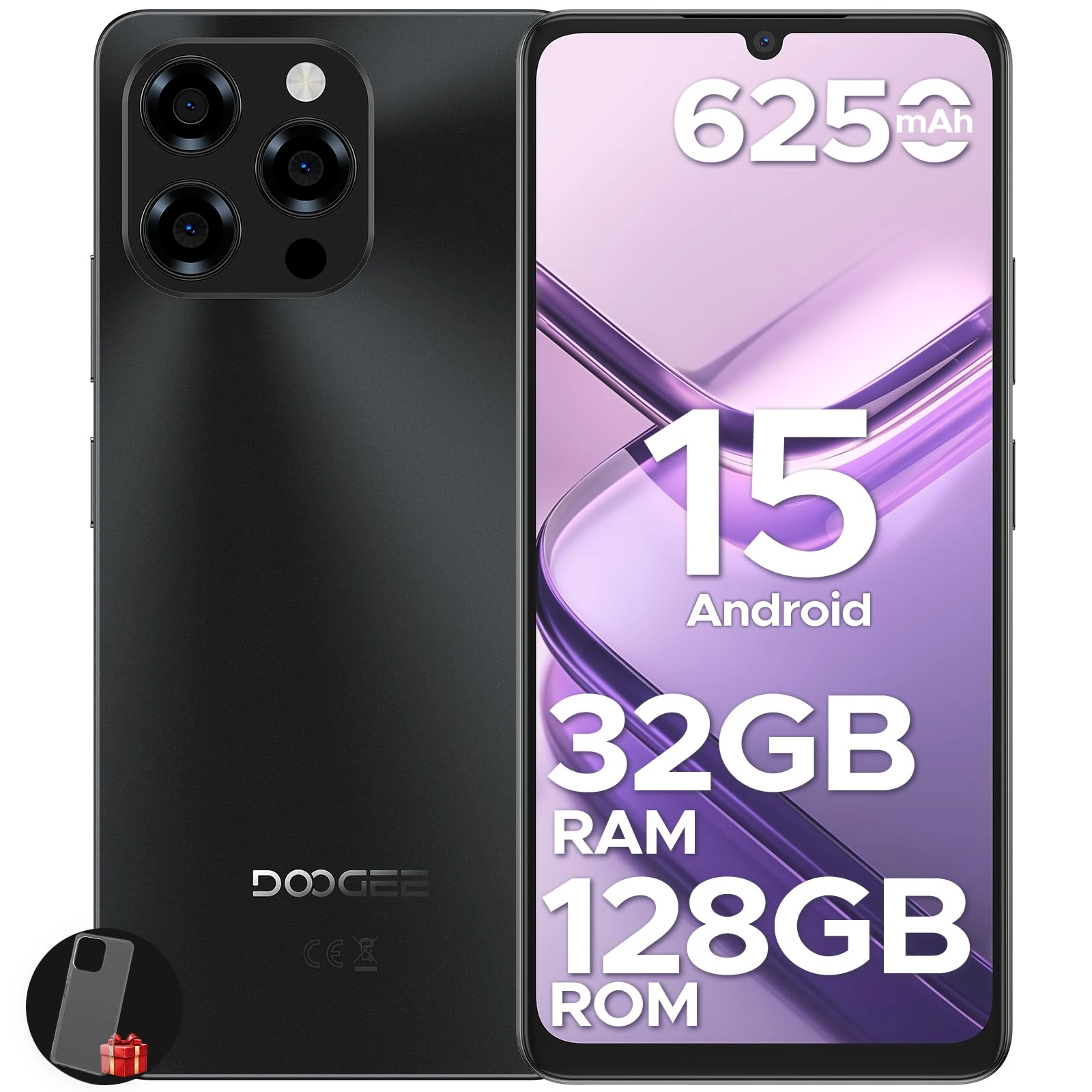 DOOGEE Note 58 Mobile Phones (2025), 6.75" HD+ Mobile Phones, 6250mAh Android 15 Phone, 32GB+128GB/2TB, 16MP+8MP Smart Phone, 4G Dual SIM Free Unlocked, Face ID, Widevine L1, 5G WiFi/OTG/NFC