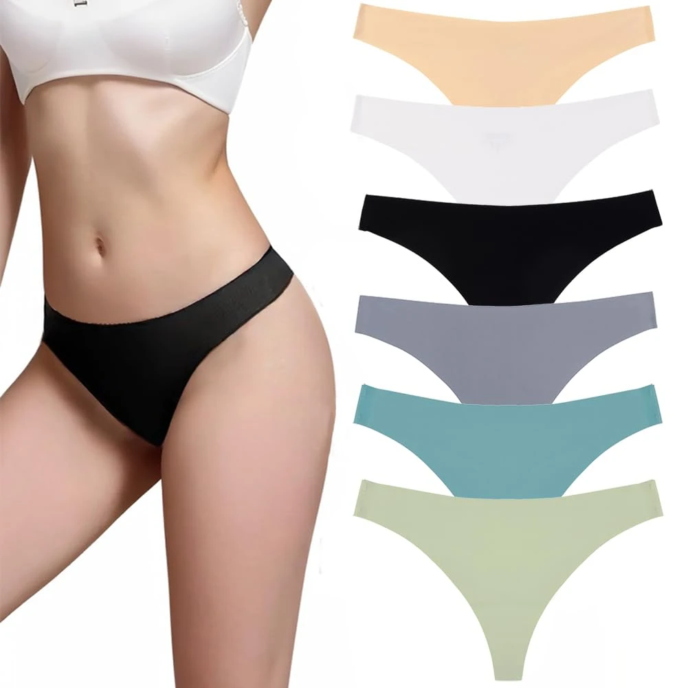 flintronic 6 Pack Seamless Women Thong Underwear, Sexy Ladies Panties, Comfortable Quality