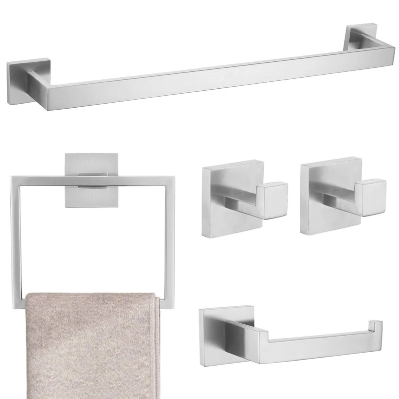 Brushed 5 Pieces Bathroom Hardware Accessories Set Towel Bar Set Towel Holder Racks Set for Bathroom,SUS304 Stainless Steel,Wall Mounted 23.6-Inch