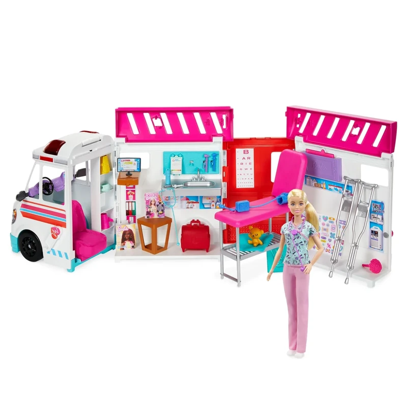 Barbie Bundle, Transforming Ambulance and Clinic Playset (HKT79) + Barbie Nurse Doll (GTW39), 2 toys for Kids + 3 years old