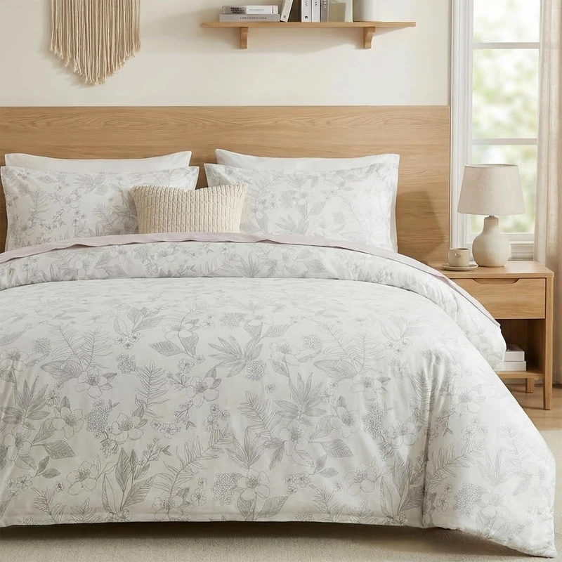 Cozaline Floral Comforter Set Queen Size 100% Cotton Comforter Sets, Reversible Grey Floral Comforters Lightweight All Season Farmhouse Bedding with Matching Pillowcases