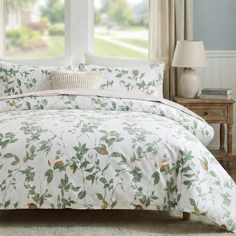 Cozaline Floral Duvet Cover King Size 100% Cotton Reversible Green Floral Duvet Cover Set with Zipper Closure 3 Pcs Green Leaf Soft & Breathable Bedding Comforter Cover