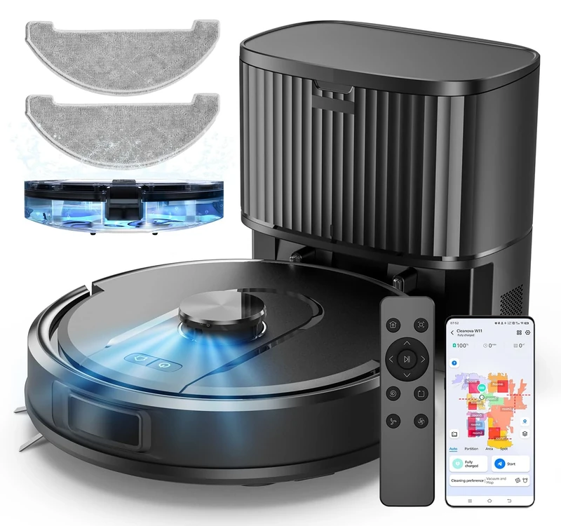 Vexilar Self-Emptying Robot Vacuum Cleaner with Mop, Laser Navigation, Up to 60 Days of Hands-Free Cleaning, 180 Mins Runtime, Strong 8000Pa Suction Robot Vacuum to Clean Floors, Carpets, and Pet Hair