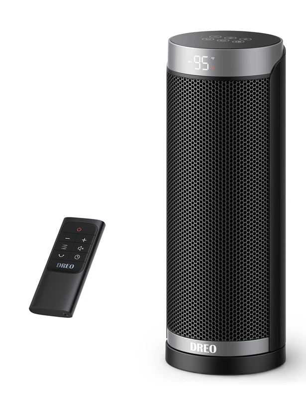 DREO Space Heater for Indoor Use, 16 inch Portable Electric Heater with Remote for Bedroom, 1800W PTC Ceramic Fast Heating with Thermostat, Overheating &Tip-Over Protection, 12H Timer, Silver