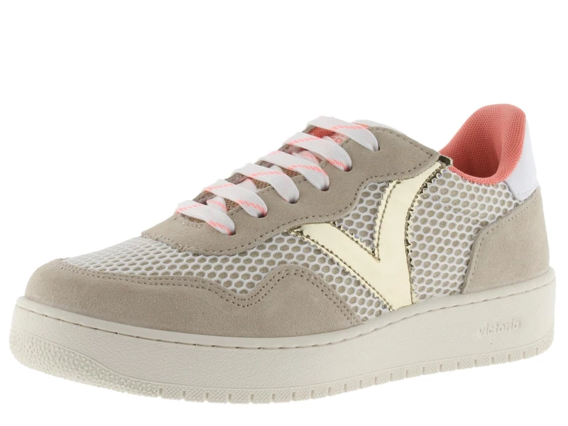 victoria Madrid Mesh Low Tennis & Matching Split Leather Pieces & Metallic Logo 1258270 for Women Beige 40