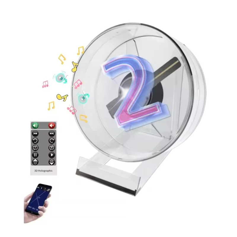 3D Holographic Fan with Remote, 8W USB Mini Hologram Projector for Indoor/Outdoor Use, Supports APP Control & Video Advertising, Christmas Halloween Decoration