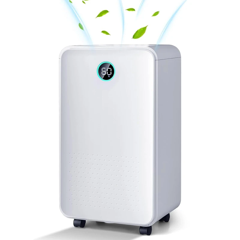 HOMFME 12L/Day Electric Dehumidifier, Mini Air Dehumidifier with Digital Humidity Display, 3 Modes, Laundry Drying, Continuous Drainage, Auto-Off, Portable Dehumidifiers for Bedroom Garage (24H Timer)