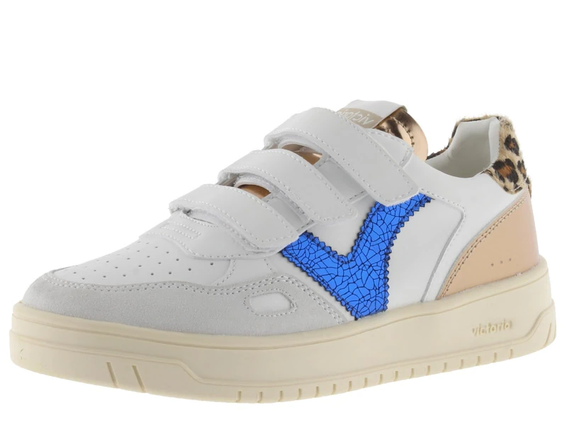 victoria Seúl Leather Effect Low Tennis & Metallic Pieces & Animal Print Back & Straps 1257134 for Women Azul 41