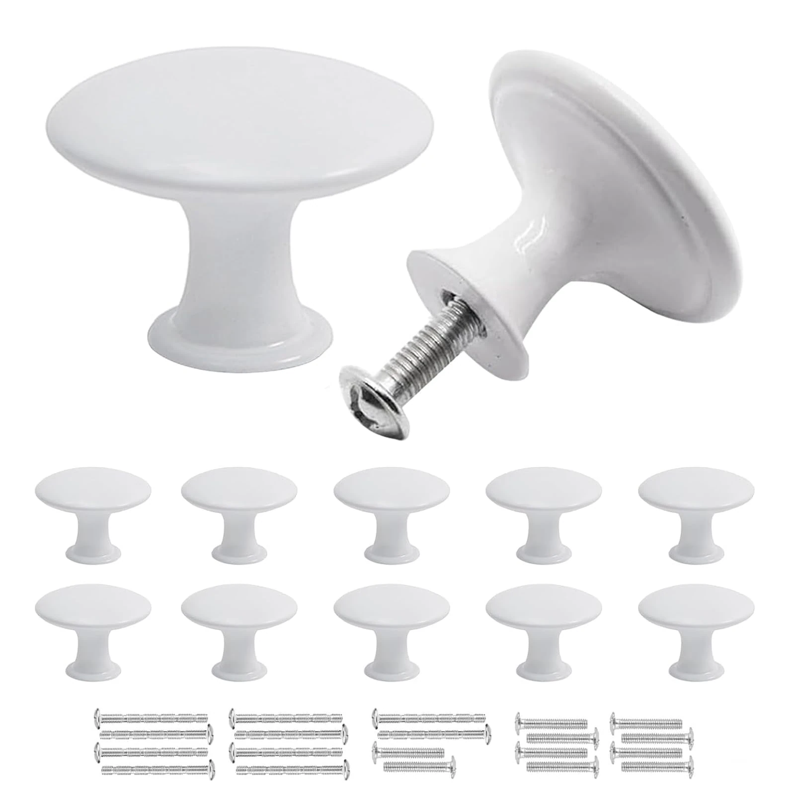 Misuyue 10pc White Drawer Knobs, Cupboard Handles Knob Round, Cabinet Knobs Made of Stainless, 30mm Small Door Knob for Wardrobes, Kitchen, Furniture