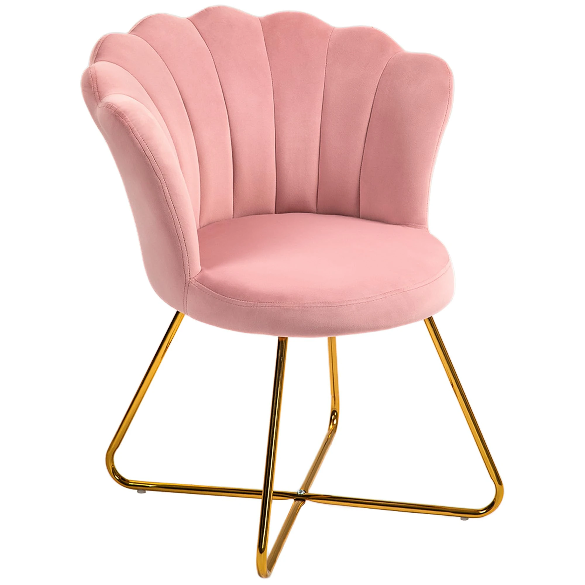 HOMCOM Modern Armchair, Velvet Tufted Accent Chair with Lotus Backrest, Occasional Tub Chair with Steel Legs for Living Room, Bedroom, Pink