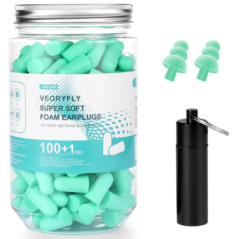 Soft Foam Ear Plugs for Sleep, 200 Pcs 38 dB Highest SNR, Ear Plugs for Sleeping Noise Cancelling, Reusable Comfortable Hearing Protection Foam Earplugs for Sleep, Snoring, Work, Lound Noise