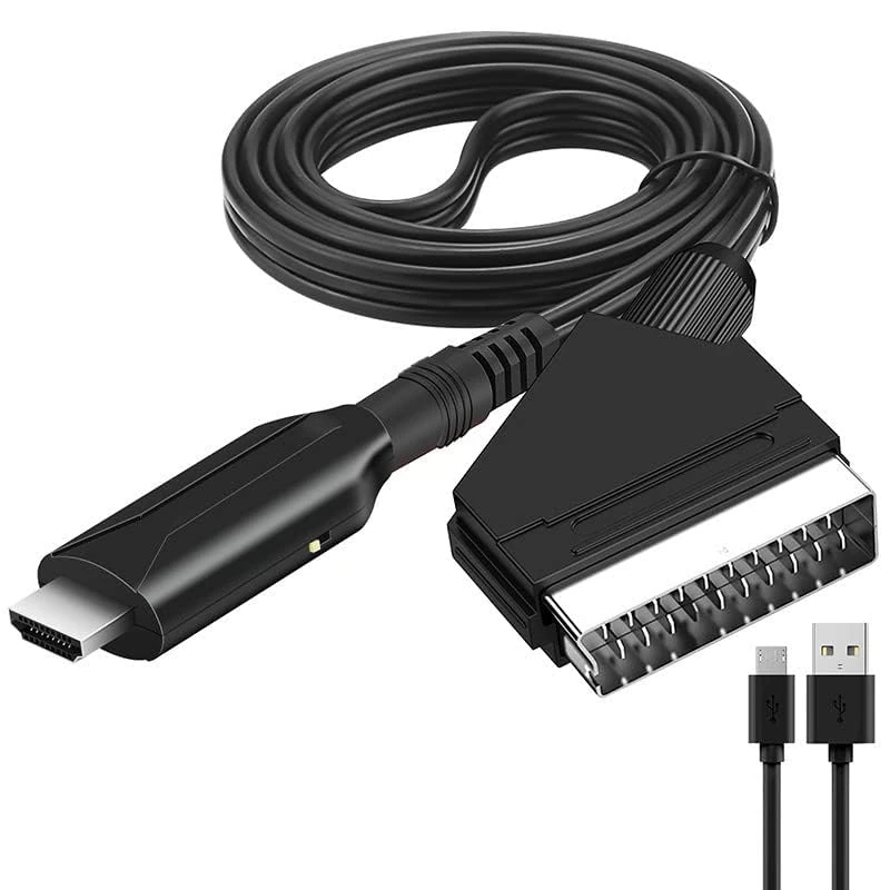 Scart to HDMI Cable for DVD Player to TV, Scart to HDMI Lead with USB Cable, Video Audio Converter, HD 720/1080P Converter for HDTV Monitor Projector STB VHS X-box PS3-Scart (Input) to (Output)