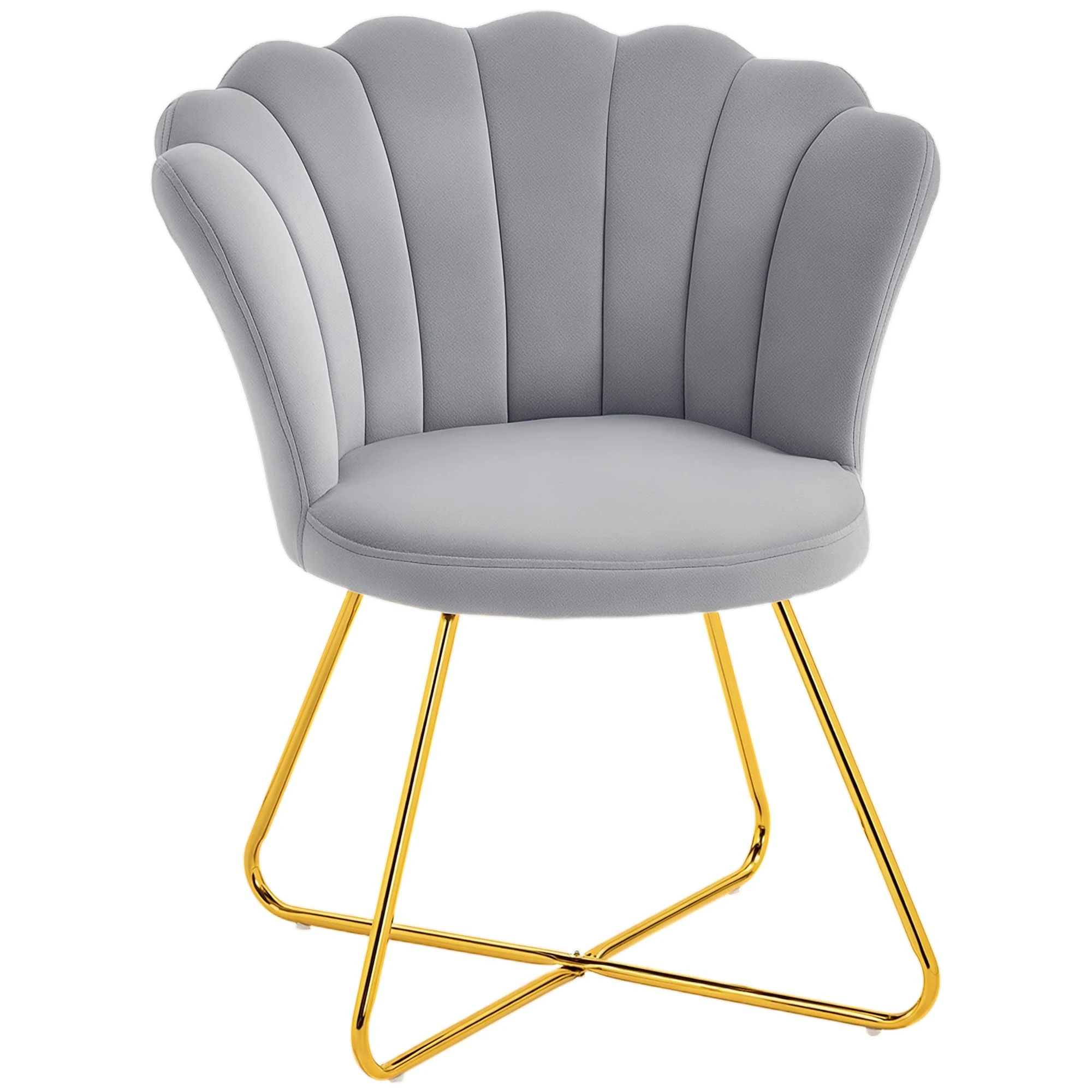 HOMCOM Modern Armchair, Velvet Tufted Accent Chair with Lotus Backrest, Occasional Tub Chair with Steel Legs for Living Room, Bedroom, Grey