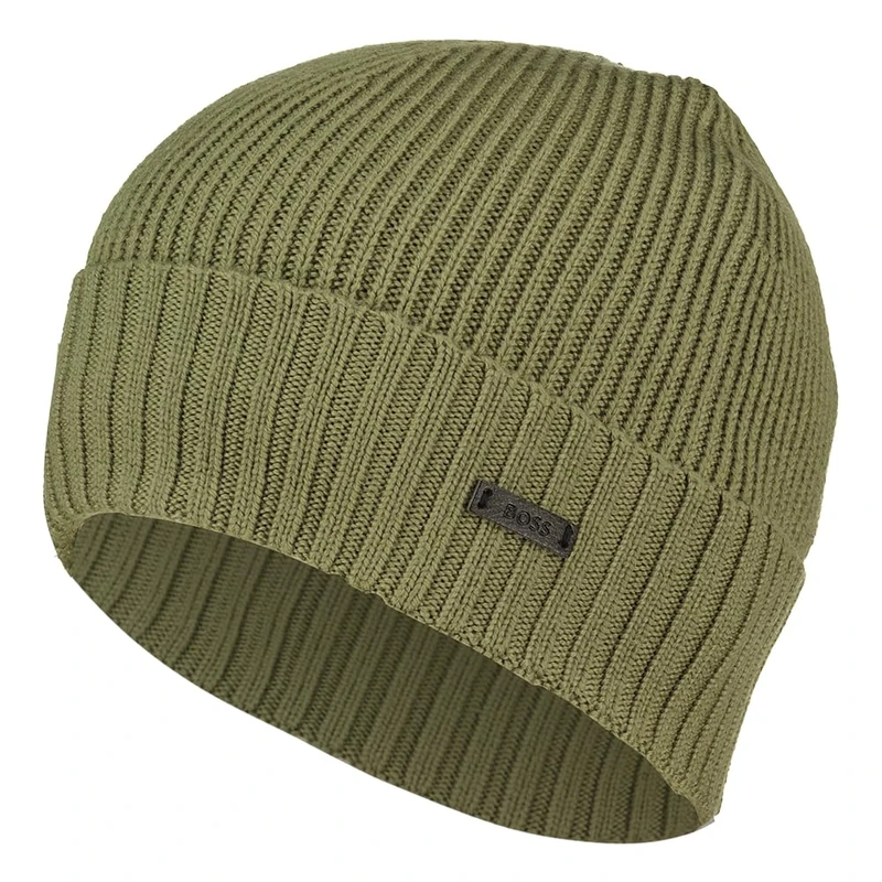 BOSS Men's Fati Virgin Wool Hat with Logo Appliqué, 314 Medium Green, One Size