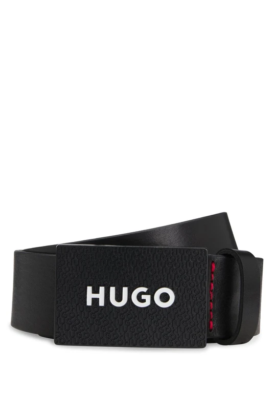 HUGO Mens Gilao-Z Sz35 Leather belt with branded plaque buckle