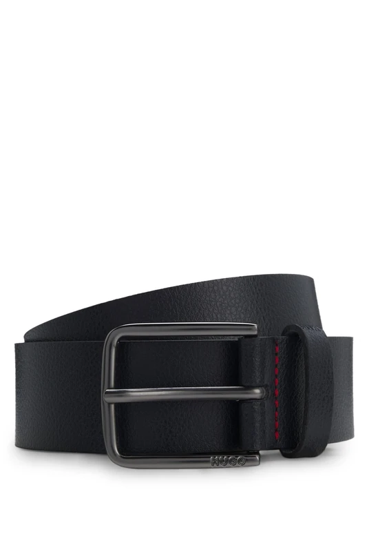 HUGO Mens Gerik-Lam Sz35 Embossed-leather belt with brushed-gunmetal pin buckle