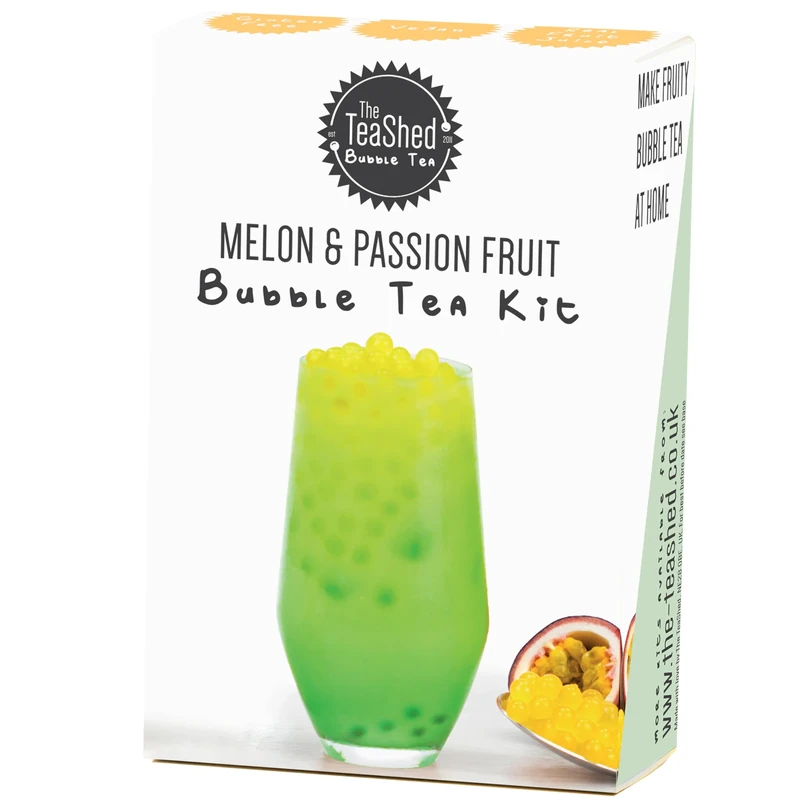 Product Image Bubble Tea Kit | Honeydew Melon Powder, Passion Fruit Popping Boba and Paper Straw | Makes 1 Milky Bubble Tea | Vegan | by THE TEASHED