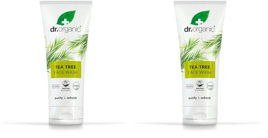 Dr Organic Tea Tree Face Wash, Cleansing, Purifying, Mens, Womens, Oily Skin, Natural, Vegan, Cruelty-Free, Paraben & SLS-Free, Organic, Recycled & Recyclable, Organic, 200ml, Packaging may vary