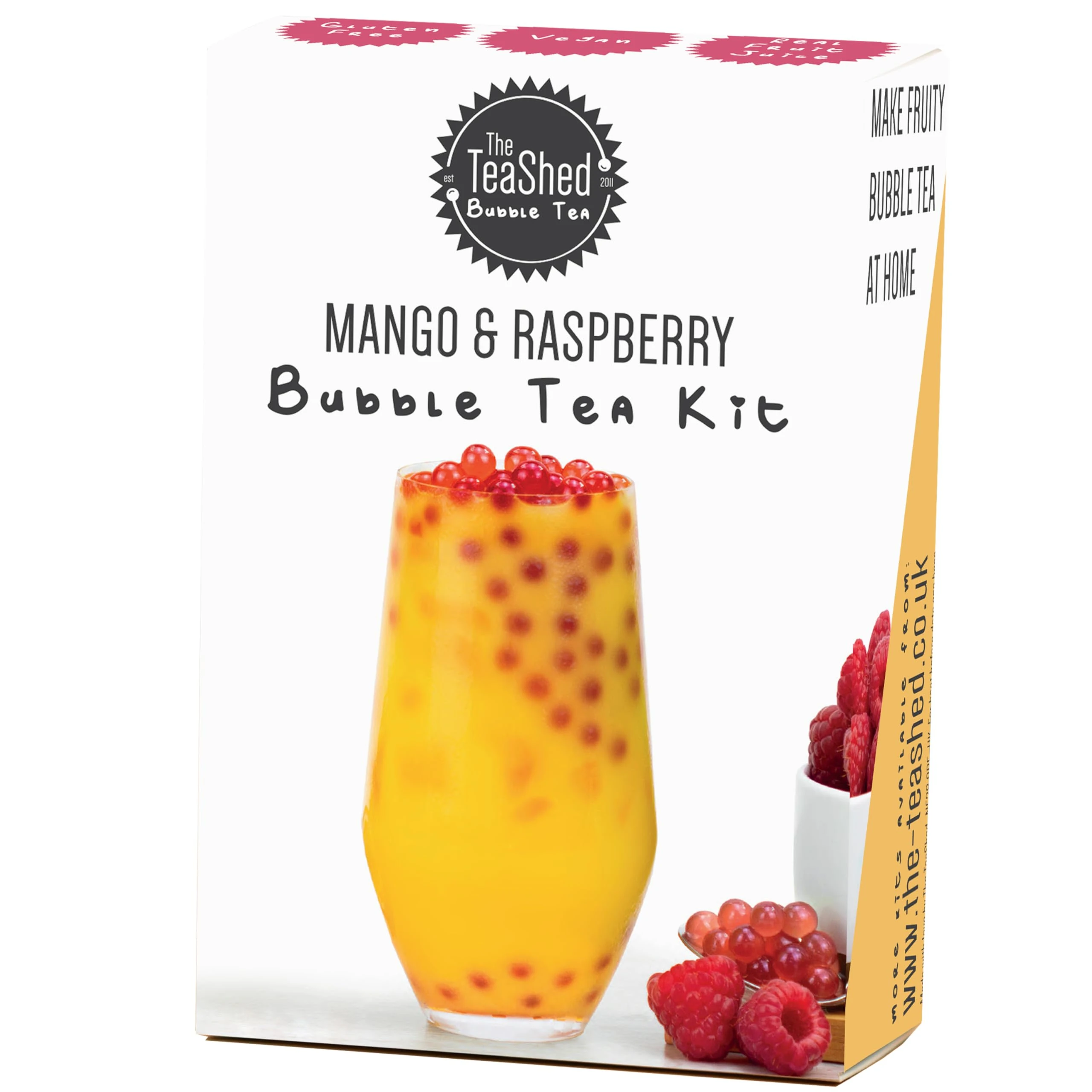 Product Image Bubble Tea Kit | Mango Powder, Raspberry Popping Boba and Paper Straw | Makes 1 Milky Bubble Tea | Vegan | by THE TEASHED