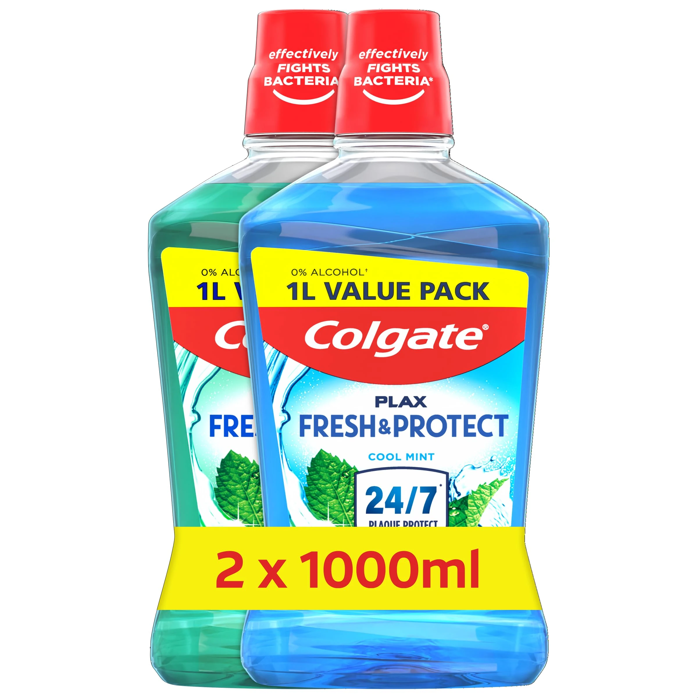 Colgate Plax Cool Mint + Plax Soft Mint Alcohol Free* Mouthwash 2 x 1L | mouthwash Alcohol Free* | Instant Long-Lasting Freshness | no Burn Experience | 24/7 Plaque Protection When Used Twice Daily